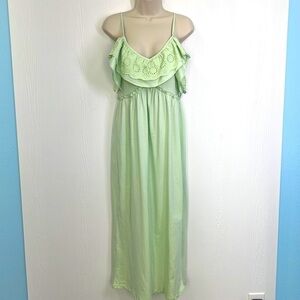 Zara - NWOT Mint Light Green Eyelet Ruffle Sleeveless Maxi Dress Size Small